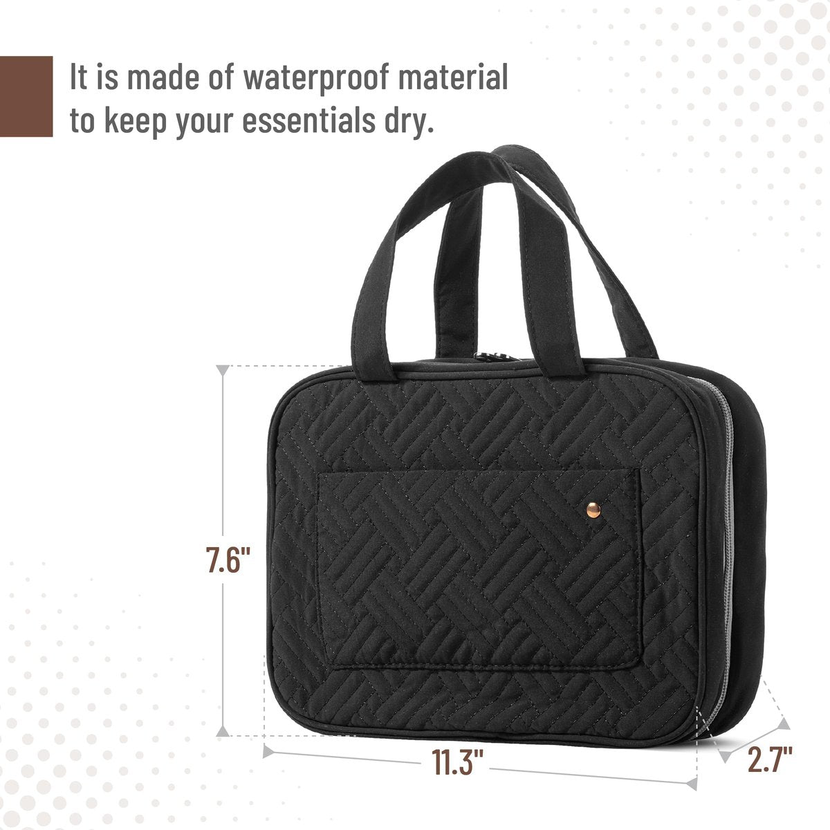 Ms. Pen Travel Toiletry Bag Organizer - Black, Water-Resistant Makeup Bag with Hanging Hook - görsel 3
