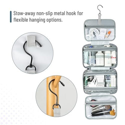 Ms. Pen Travel Toiletry Bag Organizer – Gray, Water-Resistant Makeup Bag with Hanging Hook