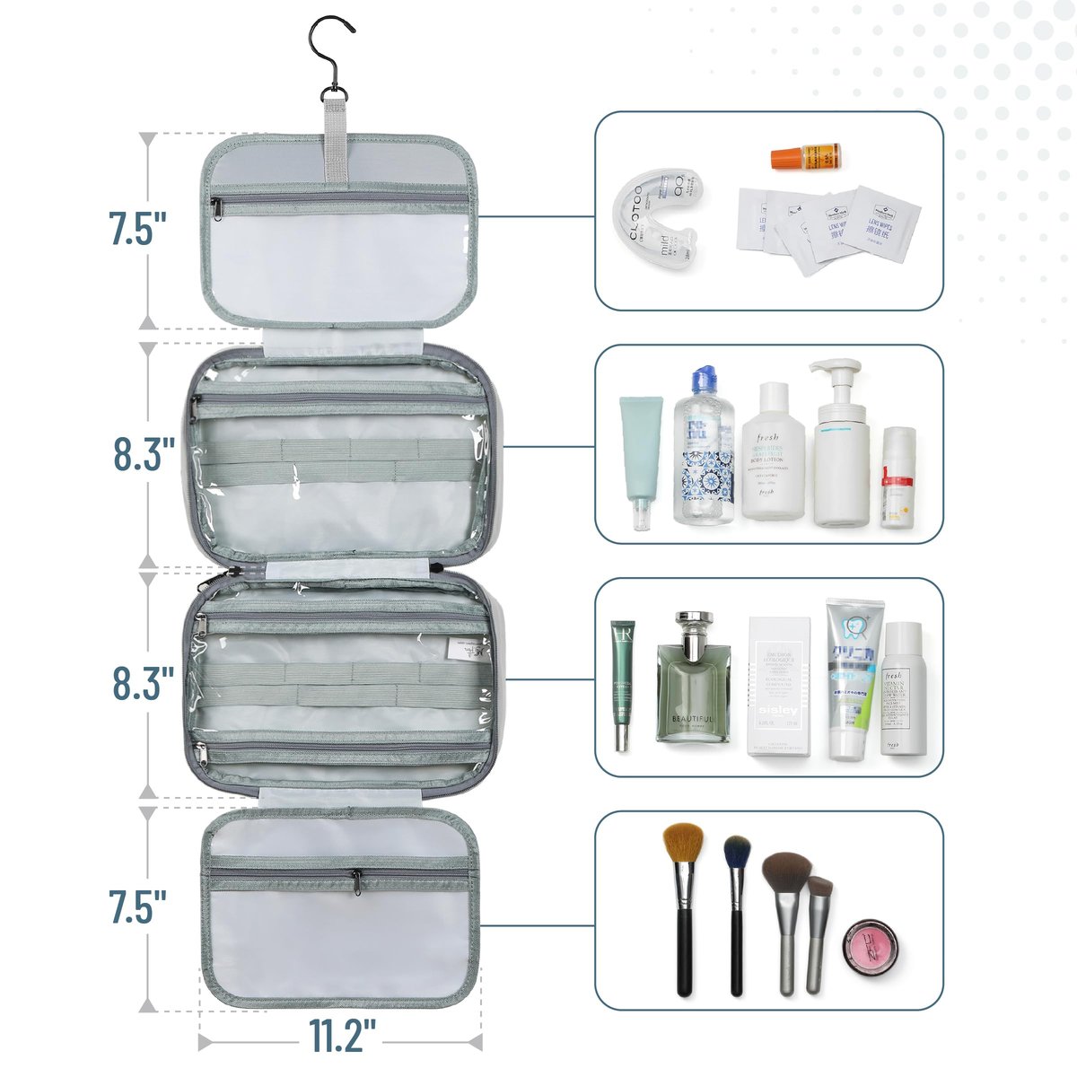 Ms. Pen Travel Toiletry Bag Organizer – Gray, Water-Resistant Makeup Bag with Hanging Hook - görsel 5