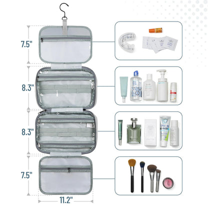 Ms. Pen Travel Toiletry Bag Organizer – Gray, Water-Resistant Makeup Bag with Hanging Hook