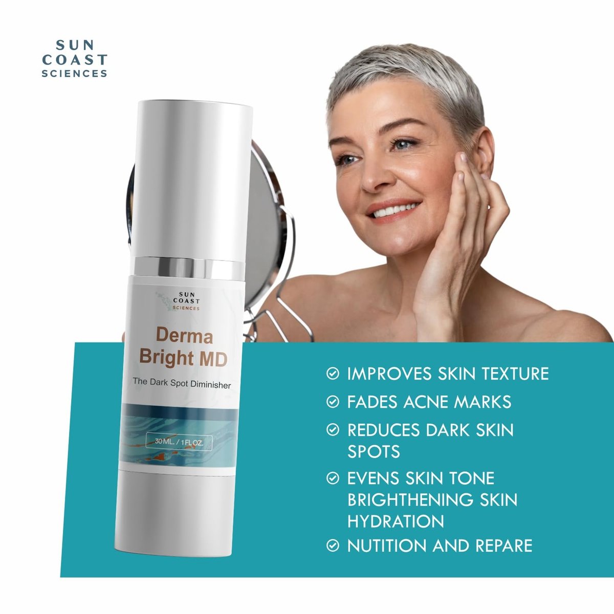 Derma Bright MD Dark Spot Diminisher - Vitamin C & Hyaluronic Acid Face Serum for Uneven Skin Tone & Age Spots - 1 Fl Oz - görsel 7
