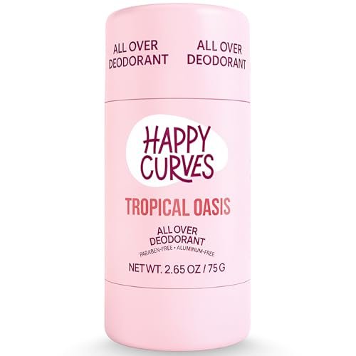 HAPPY CURVES All Over Whole Body Deodorant for Women - Aluminum-Free, Invisible Full Body Odor Control, Sensitive Skin Safe, Tropical Oasis Scent, 2.65 oz Avelisse