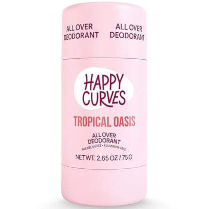 HAPPY CURVES All Over Whole Body Deodorant for Women - Aluminum-Free, Invisible Full Body Odor Control, Sensitive Skin Safe, Tropical Oasis Scent, 2.65 oz Avelisse