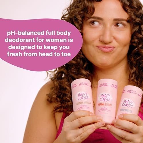 HAPPY CURVES All Over Whole Body Deodorant for Women - Aluminum-Free, Invisible Full Body Odor Control, Sensitive Skin Safe, Tropical Oasis Scent, 2.65 oz Avelisse