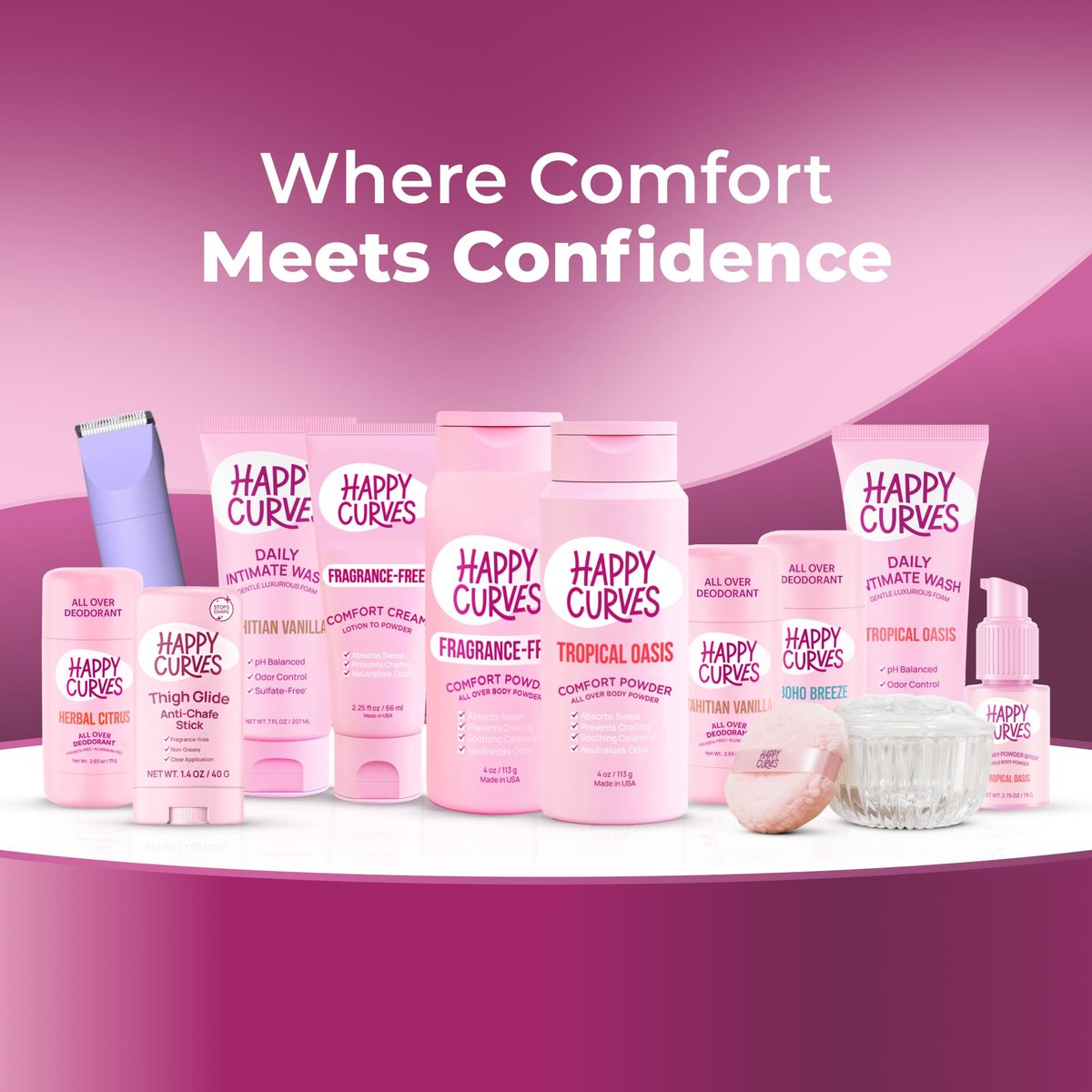 HAPPY CURVES All Over Whole Body Deodorant for Women - Aluminum-Free, Invisible Full Body Odor Control, Sensitive Skin Safe, Tropical Oasis Scent, 2.65 oz Avelisse