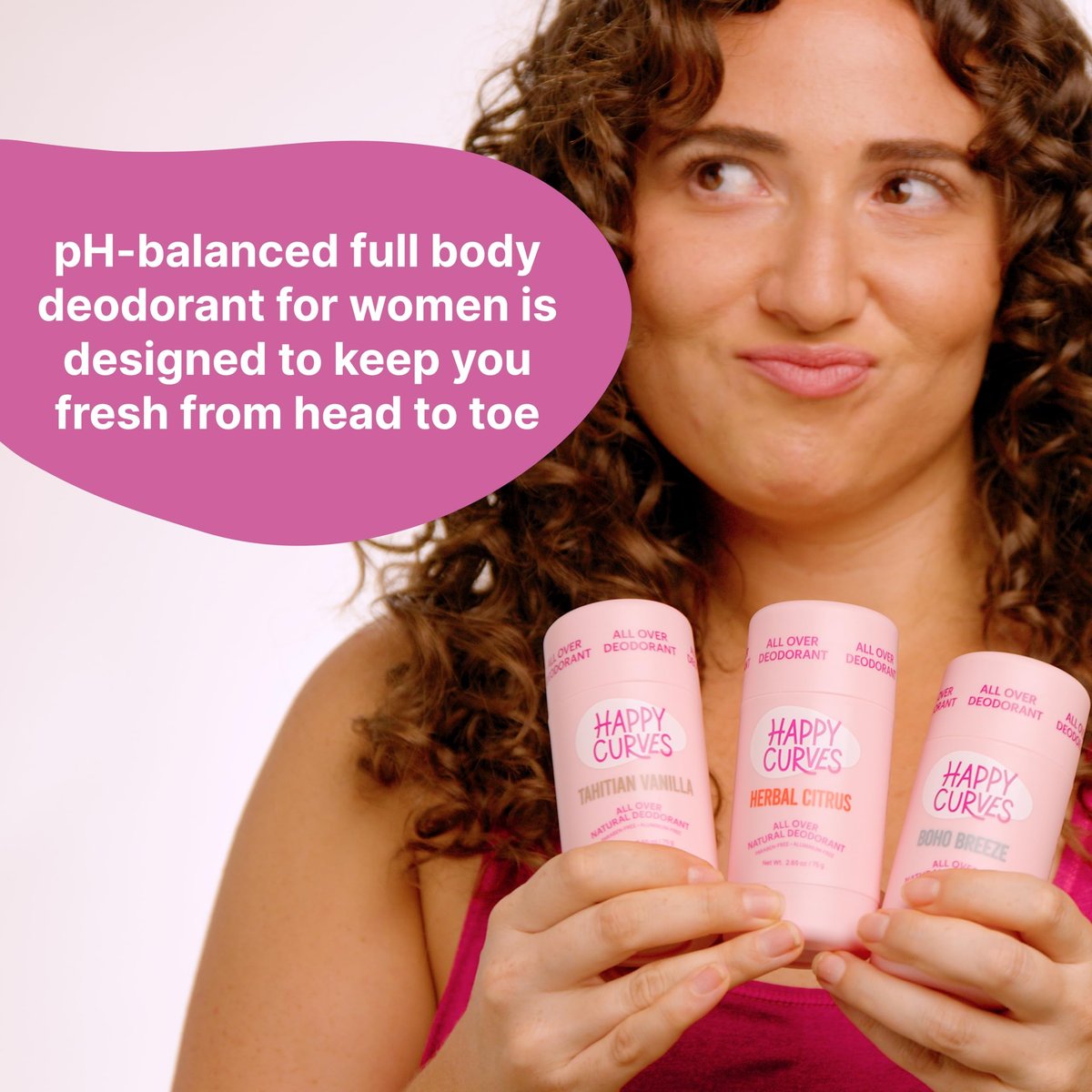 HAPPY CURVES All Over Whole Body Deodorant for Women - Aluminum-Free, Invisible Full Body Odor Control, Sensitive Skin Safe, Tropical Oasis Scent, 2.65 oz Avelisse