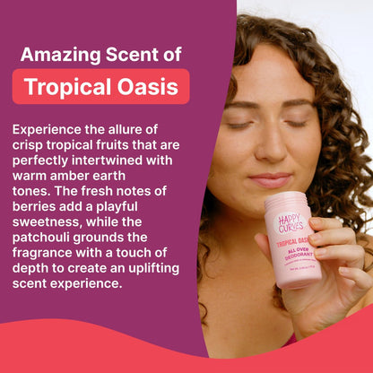 HAPPY CURVES All Over Whole Body Deodorant for Women - Aluminum-Free, Invisible Full Body Odor Control, Sensitive Skin Safe, Tropical Oasis Scent, 2.65 oz Avelisse