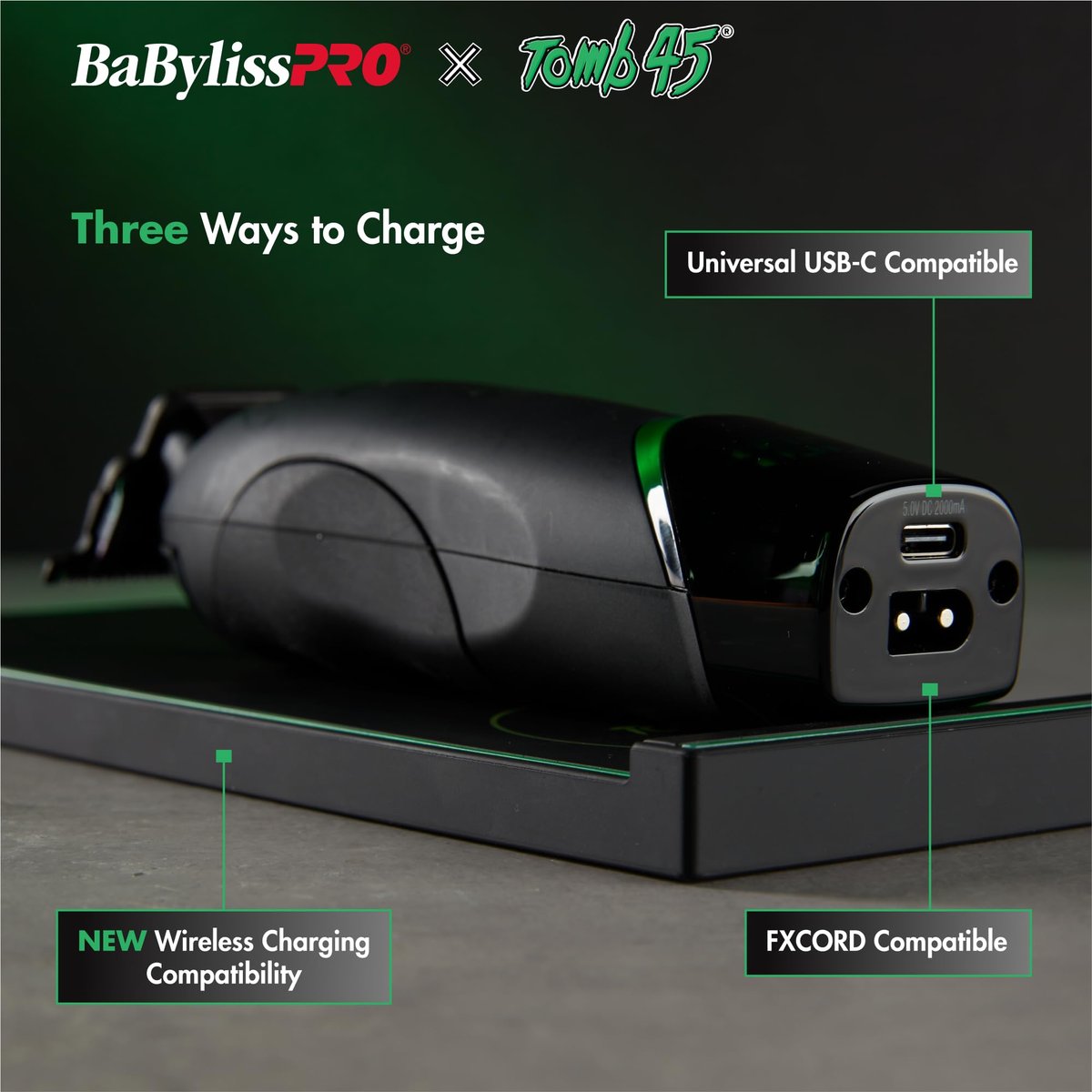 BaBylissPRO x Tomb45 Wireless-Charging Hair Trimmer for Men – Titanium Blade, Black Avelisse
