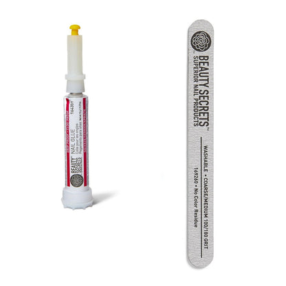 Beauty Secrets Drip & Clog Proof Nail Glue (1 Pack) with Zebra Cushion Nail File - Medium Coarse 180/100 Grit Avelisse