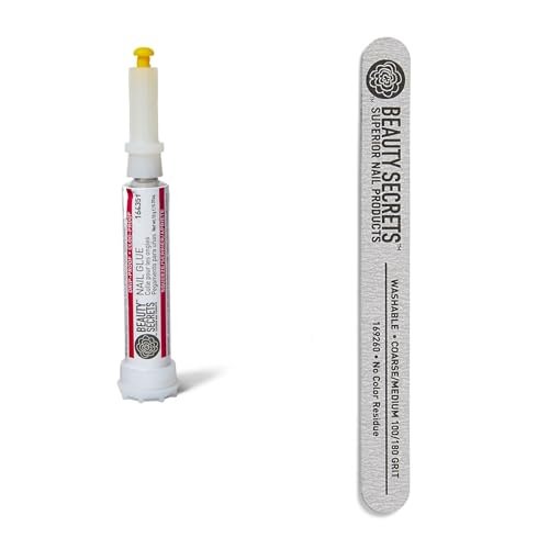 Beauty Secrets Drip & Clog Proof Nail Glue (1 Pack) with Zebra Cushion Nail File - Medium Coarse 180/100 Grit Avelisse