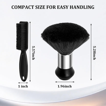 Professional Barber Brush and Neck Duster Set - 2 Piece Nylon Hair Cutting Cleaning Tools for Salons and Barbershops