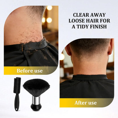 Professional Barber Brush and Neck Duster Set - 2 Piece Nylon Hair Cutting Cleaning Tools for Salons and Barbershops