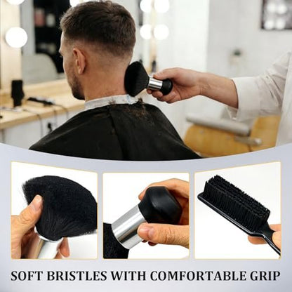 Professional Barber Brush and Neck Duster Set - 2 Piece Nylon Hair Cutting Cleaning Tools for Salons and Barbershops