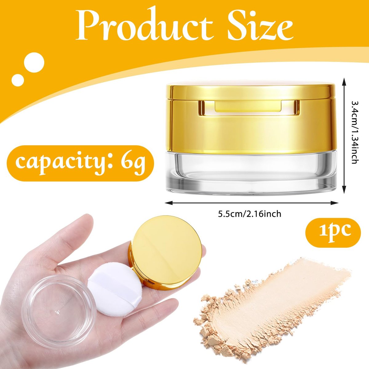 6-Pack Empty Loose Powder Containers with Puff & Mirror – Reusable Plastic Makeup Powder Case for DIY Cosmetics - görsel 4