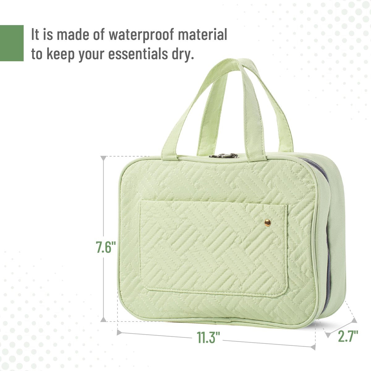 Ms. Pen Travel Toiletry Bag Organizer - Pistachio Green, Water-Resistant Hanging Makeup Bag - görsel 3