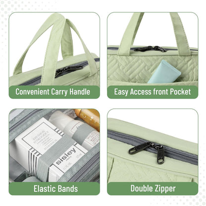 Ms. Pen Travel Toiletry Bag Organizer - Pistachio Green, Water-Resistant Hanging Makeup Bag