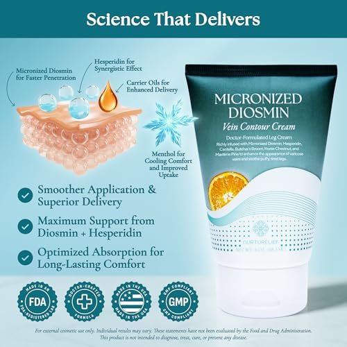 Nurturelief Micronized Diosmin Vein Contour Cream with Hesperidin - Cooling Comfort Formula, Doctor-Crafted Advanced Absorption, Daily Cosmetic Care for Lighter-Feeling Legs (4 oz) Avelisse