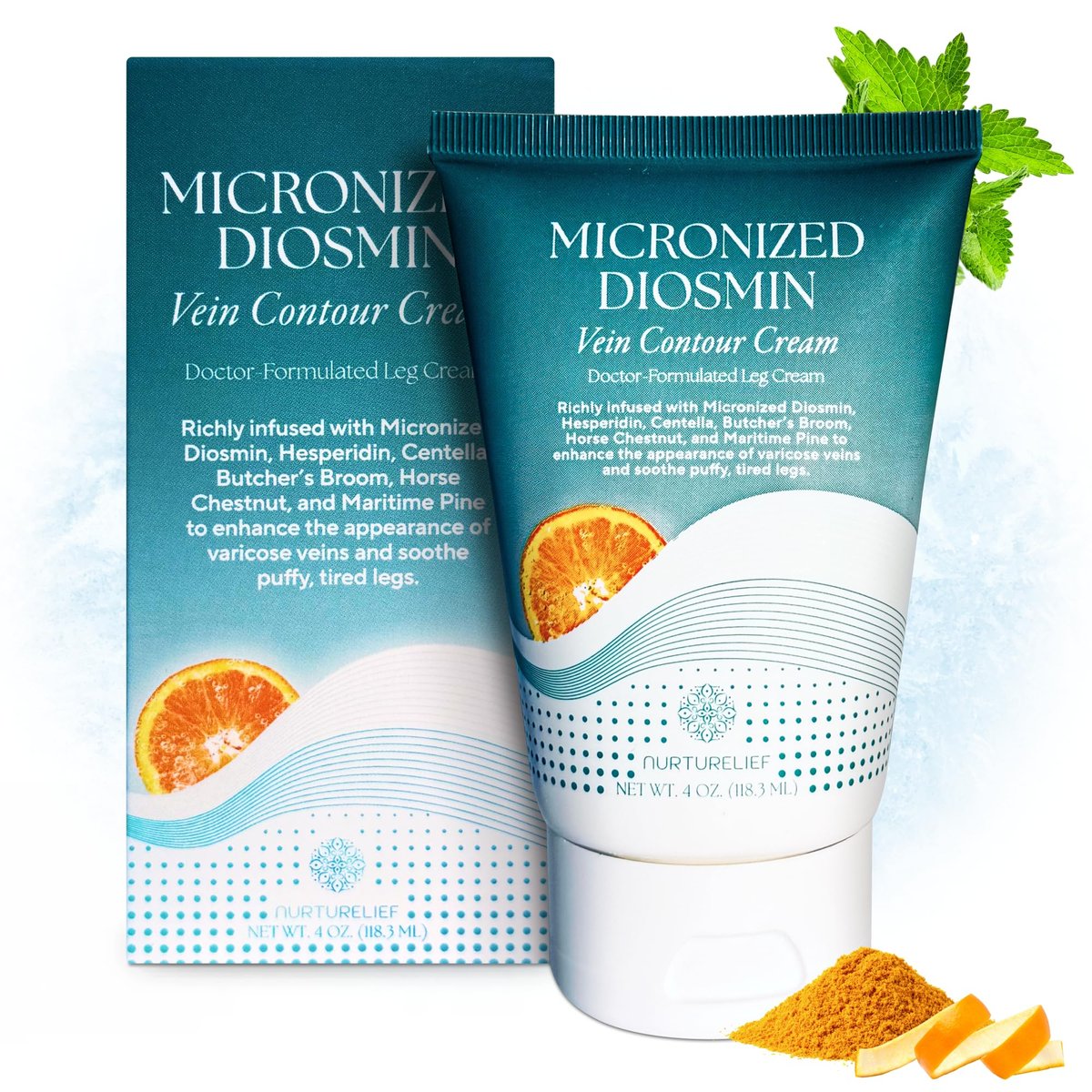 Nurturelief Micronized Diosmin Vein Contour Cream with Hesperidin - Cooling Comfort Formula, Doctor-Crafted Advanced Absorption, Daily Cosmetic Care for Lighter-Feeling Legs (4 oz) Avelisse