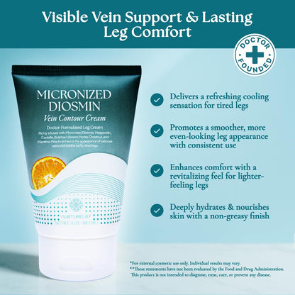Nurturelief Micronized Diosmin Vein Contour Cream with Hesperidin - Cooling Comfort Formula, Doctor-Crafted Advanced Absorption, Daily Cosmetic Care for Lighter-Feeling Legs (4 oz) Avelisse