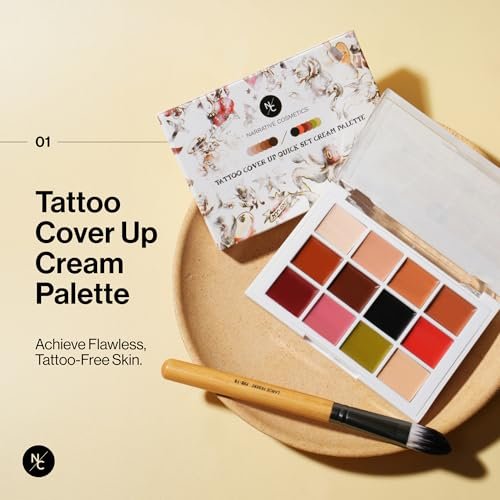 Narrative Cosmetics 12-Color Tattoo Cover Up Makeup Palette – Quick-Set Waterproof Cream Concealer for Tattoos, Scars & Blemishes – Long-Lasting, Smudge-Proof Formula for All Skin Tones Avelisse