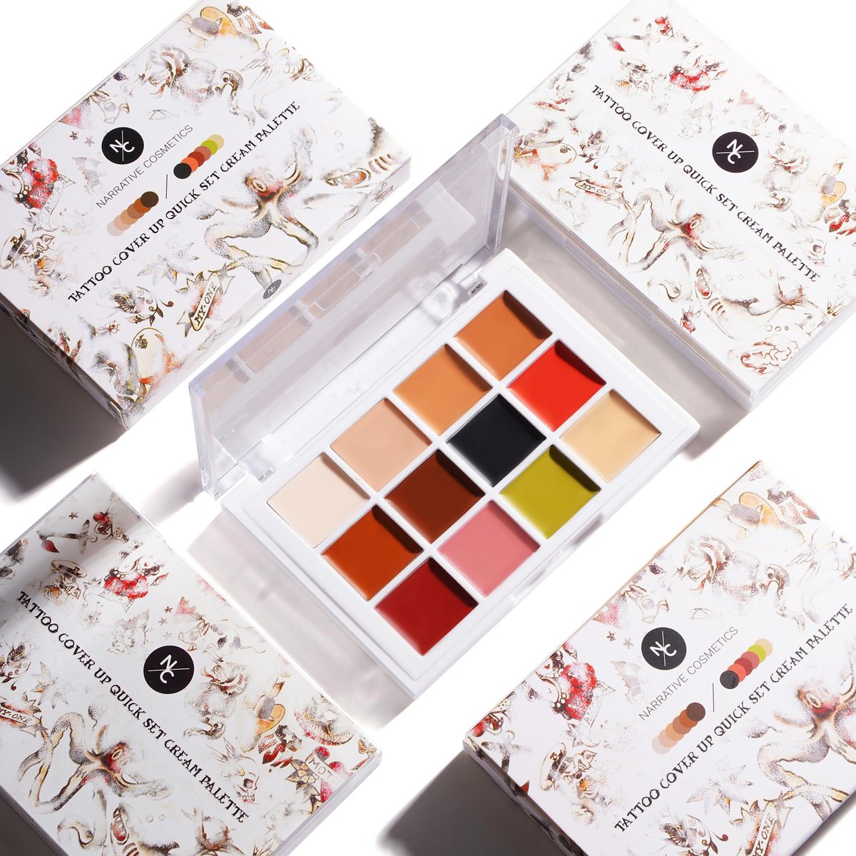 Narrative Cosmetics 12-Color Tattoo Cover Up Makeup Palette – Quick-Set Waterproof Cream Concealer for Tattoos, Scars & Blemishes – Long-Lasting, Smudge-Proof Formula for All Skin Tones Avelisse