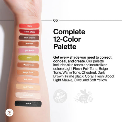 Narrative Cosmetics 12-Color Tattoo Cover Up Makeup Palette – Quick-Set Waterproof Cream Concealer for Tattoos, Scars & Blemishes – Long-Lasting, Smudge-Proof Formula for All Skin Tones Avelisse
