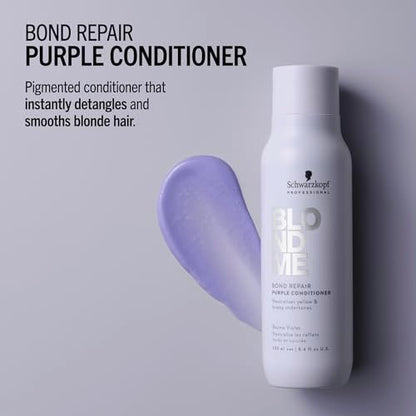 BlondMe Bond Repair Purple Conditioner for Blonde Hair - Neutralizes Yellow & Brassy Tones - Lightweight, Nourishing & Detangling - 8.45 Fl Oz Avelisse