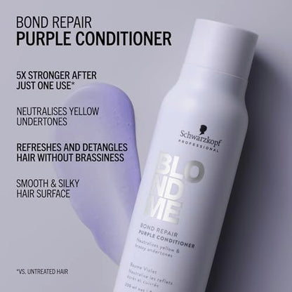 BlondMe Bond Repair Purple Conditioner for Blonde Hair - Neutralizes Yellow & Brassy Tones - Lightweight, Nourishing & Detangling - 8.45 Fl Oz Avelisse