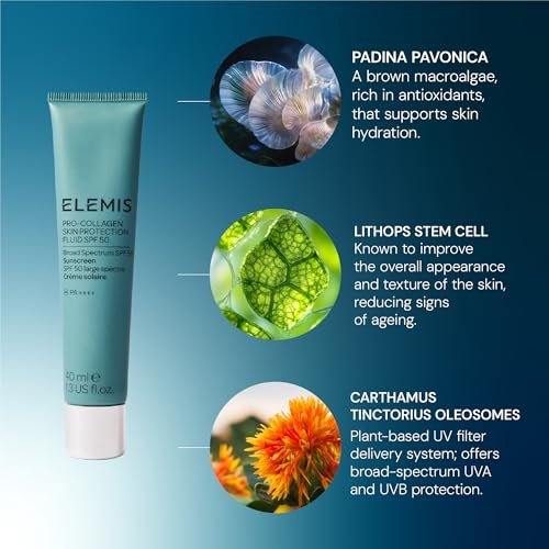 Elemis Pro-Collagen Skin Protection Fluid SPF 50 – Hydrating Face Sunscreen, Lightweight & Fast-Absorbing, 40ml Avelisse