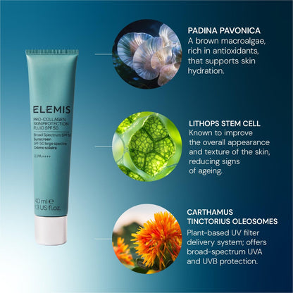 Elemis Pro-Collagen Skin Protection Fluid SPF 50 – Hydrating Face Sunscreen, Lightweight & Fast-Absorbing, 40ml Avelisse