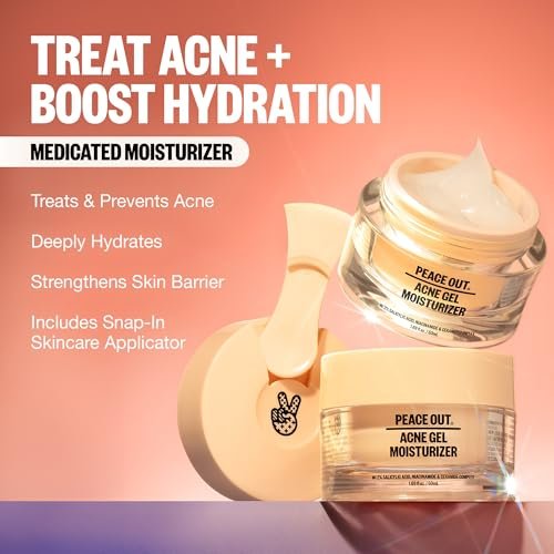 PEACE OUT Acne Gel Moisturizer for Oily Skin - 2% Salicylic Acid, Niacinamide & Ceramides, 1.69 oz Avelisse