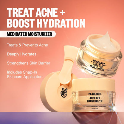PEACE OUT Acne Gel Moisturizer for Oily Skin - 2% Salicylic Acid, Niacinamide & Ceramides, 1.69 oz Avelisse