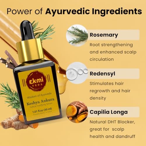 Ekmiveda Hair Growth DHT Blocker Serum with Redensyl, Procapil, Ayurvedic Herbs - Follicle Stimulating Hair Density Serum for Women & Men, 1.01 Fl Oz Avelisse