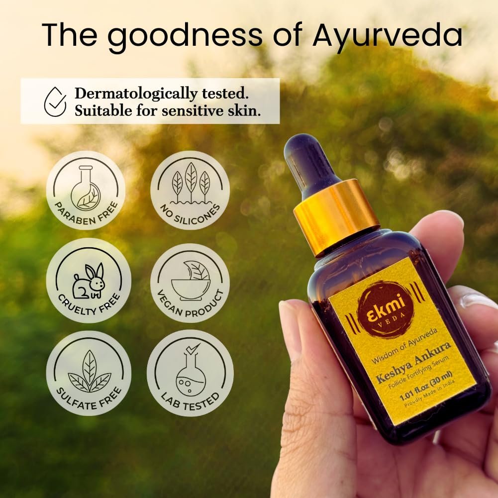 Ekmiveda Hair Growth DHT Blocker Serum with Redensyl, Procapil, Ayurvedic Herbs - Follicle Stimulating Hair Density Serum for Women & Men, 1.01 Fl Oz Avelisse