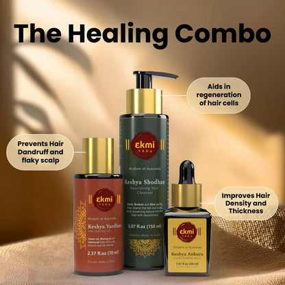 EKMIVEDA Hair Growth Set - Ayurvedic Bhringraj, Castor, Amla & Rosemary - Sulfate Free Hair Thickening Products - Oil, Shampoo & Redensyl Serum (Pack of 3, 8.45 Fl Oz) Avelisse