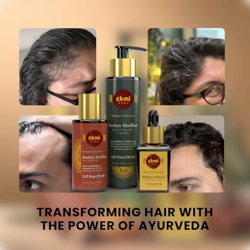 EKMIVEDA Hair Growth Set - Ayurvedic Bhringraj, Castor, Amla & Rosemary - Sulfate Free Hair Thickening Products - Oil, Shampoo & Redensyl Serum (Pack of 3, 8.45 Fl Oz) Avelisse