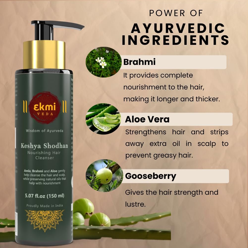 EKMIVEDA Ayurvedic Hair Growth Shampoo - Sulfate Free with Reetha, Shikakai, Bhringraj, Amla - Hair Loss Control & Regrowth Treatment for Women & Men - Thickening Rosemary Shampoo, 5.07 Fl Oz Avelisse