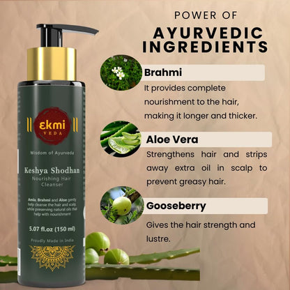 EKMIVEDA Ayurvedic Hair Growth Shampoo - Sulfate Free with Reetha, Shikakai, Bhringraj, Amla - Hair Loss Control & Regrowth Treatment for Women & Men - Thickening Rosemary Shampoo, 5.07 Fl Oz Avelisse