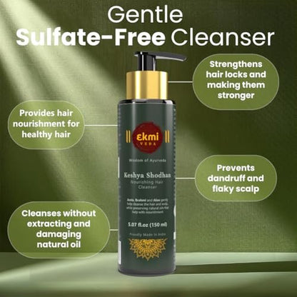 EKMIVEDA Ayurvedic Hair Growth Shampoo - Sulfate Free with Reetha, Shikakai, Bhringraj, Amla - Hair Loss Control & Regrowth Treatment for Women & Men - Thickening Rosemary Shampoo, 5.07 Fl Oz Avelisse