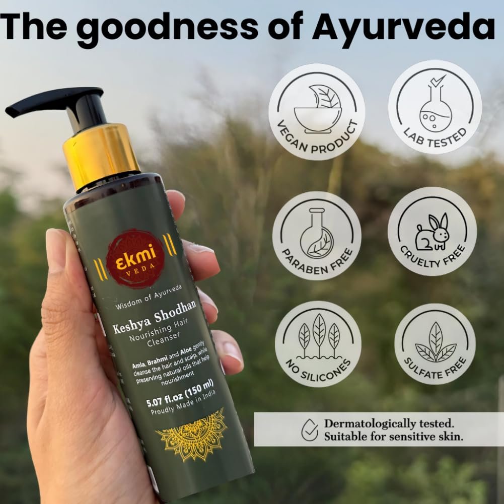 EKMIVEDA Ayurvedic Hair Growth Shampoo - Sulfate Free with Reetha, Shikakai, Bhringraj, Amla - Hair Loss Control & Regrowth Treatment for Women & Men - Thickening Rosemary Shampoo, 5.07 Fl Oz Avelisse