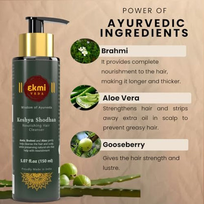 EKMIVEDA Ayurvedic Hair Growth Shampoo - Sulfate Free with Reetha, Shikakai, Bhringraj, Amla - Hair Loss Control & Regrowth Treatment for Women & Men - Thickening Rosemary Shampoo, 5.07 Fl Oz Avelisse