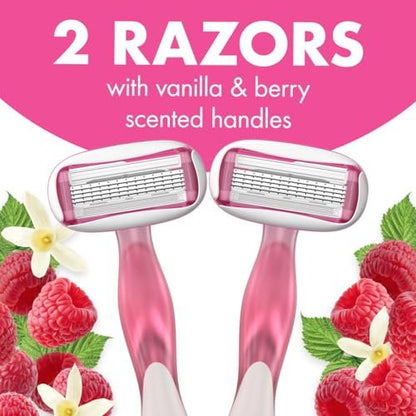 BIC Soleil 5 Escape Women's Disposable 5-Blade Razors, Vanilla & Berry Scented Handles, Comfort Shield, 2-Pack