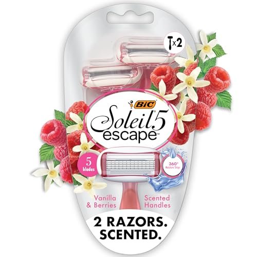 BIC Soleil 5 Escape Women's Disposable 5-Blade Razors, Vanilla & Berry Scented Handles, Comfort Shield, 2-Pack - görsel 2