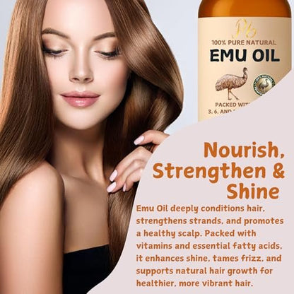 Pomberries 100% Pure Australian Emu Oil – Refined & Unscented Natural Moisturizer for Hair, Skin, Face & Body – Helps with Scars, Dry Skin & Massage – 4 fl oz Glass Bottle