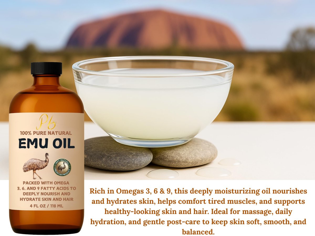 Pomberries 100% Pure Australian Emu Oil – Refined & Unscented Natural Moisturizer for Hair, Skin, Face & Body – Helps with Scars, Dry Skin & Massage – 4 fl oz Glass Bottle - görsel 4