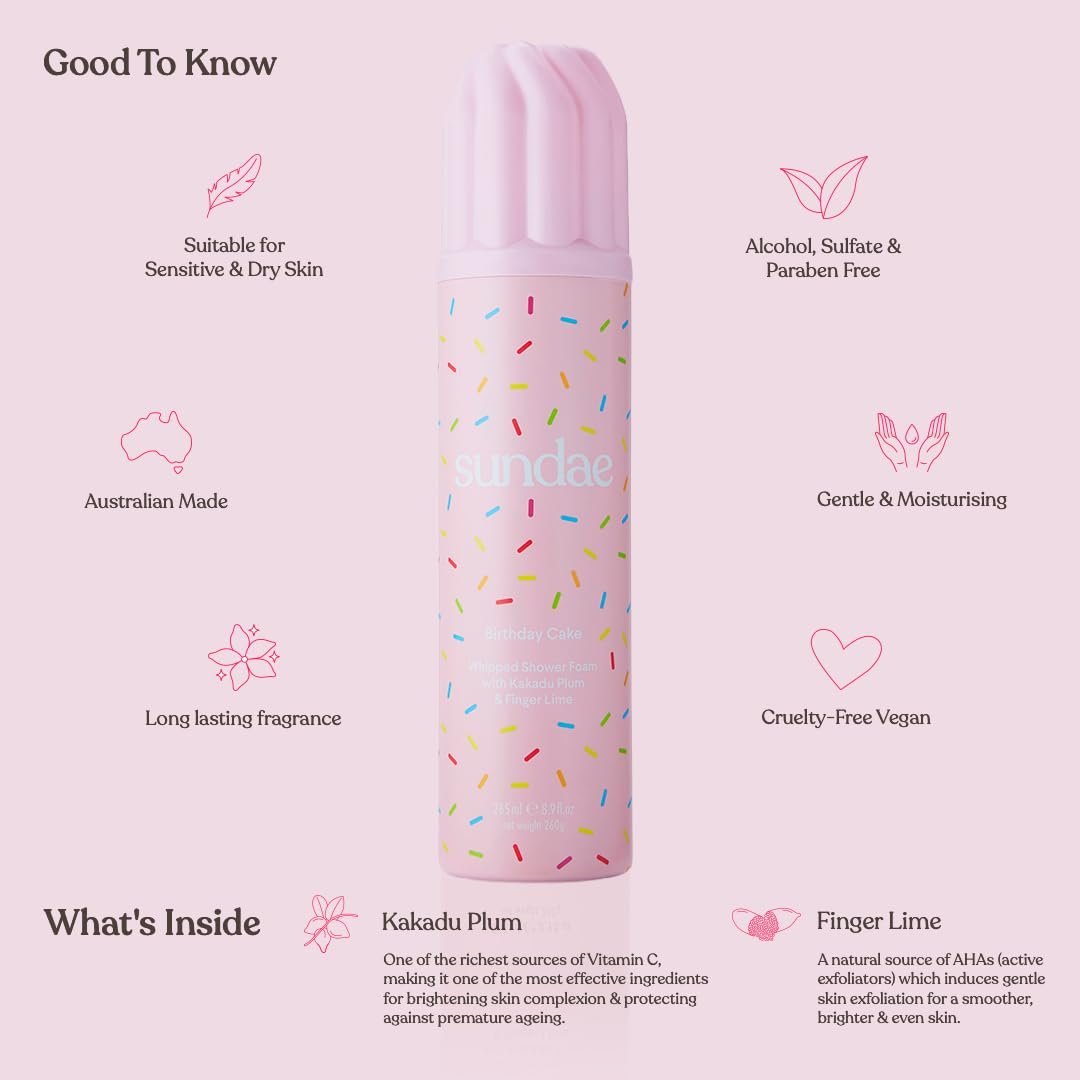 Sundae Whipped Shower Foam Birthday Cake Foaming Body Wash 8.9 fl oz – Kakadu Plum & Finger Lime - görsel 4