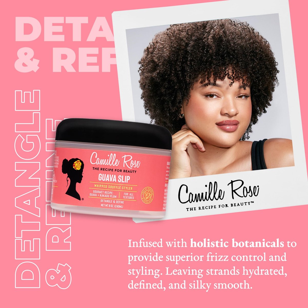 Camille Rose Guava Whipped Hair Styling Cream - 8 oz | Detangle, Frizz Control & Define Strands for All Hair Textures Avelisse
