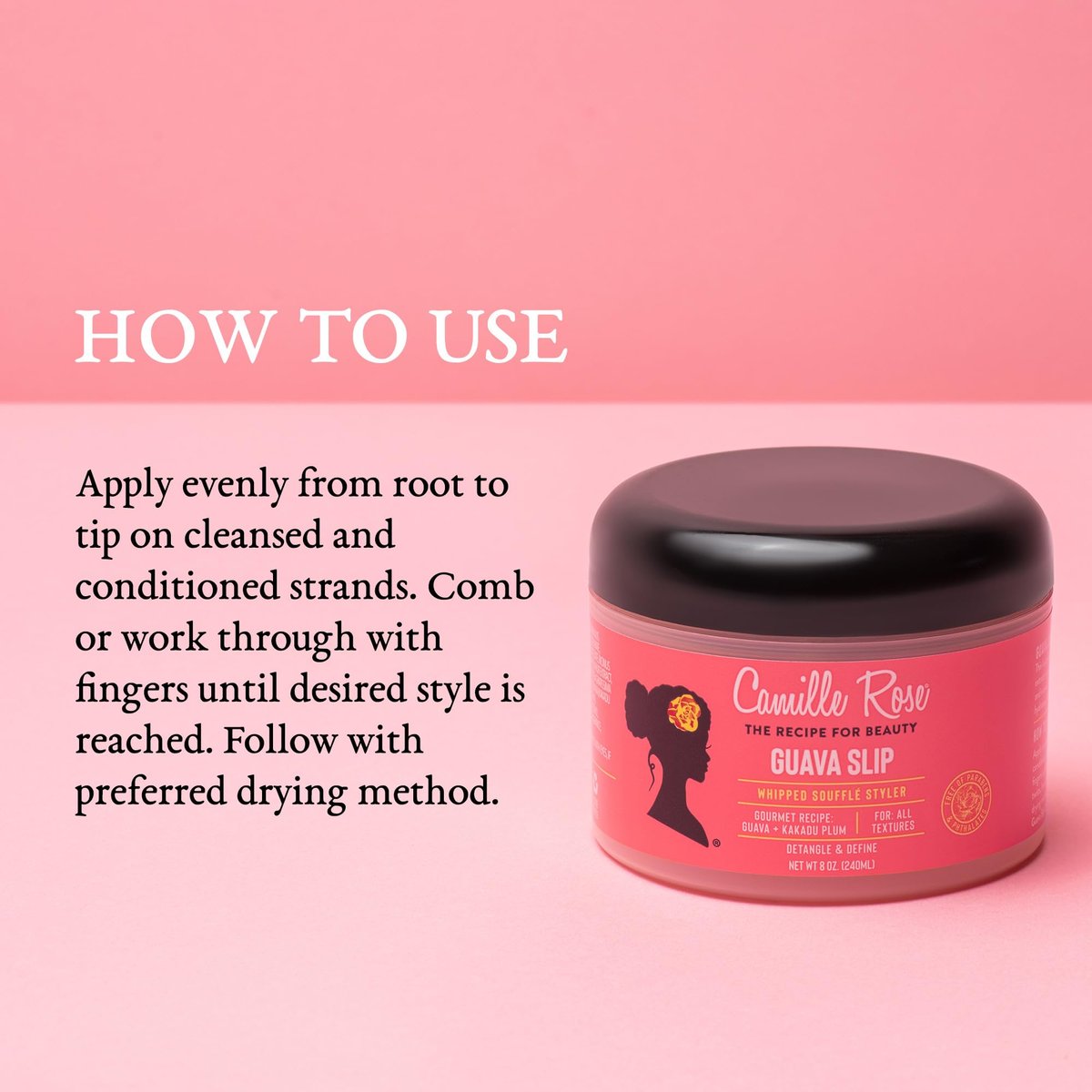 Camille Rose Guava Whipped Hair Styling Cream - 8 oz | Detangle, Frizz Control & Define Strands for All Hair Textures Avelisse