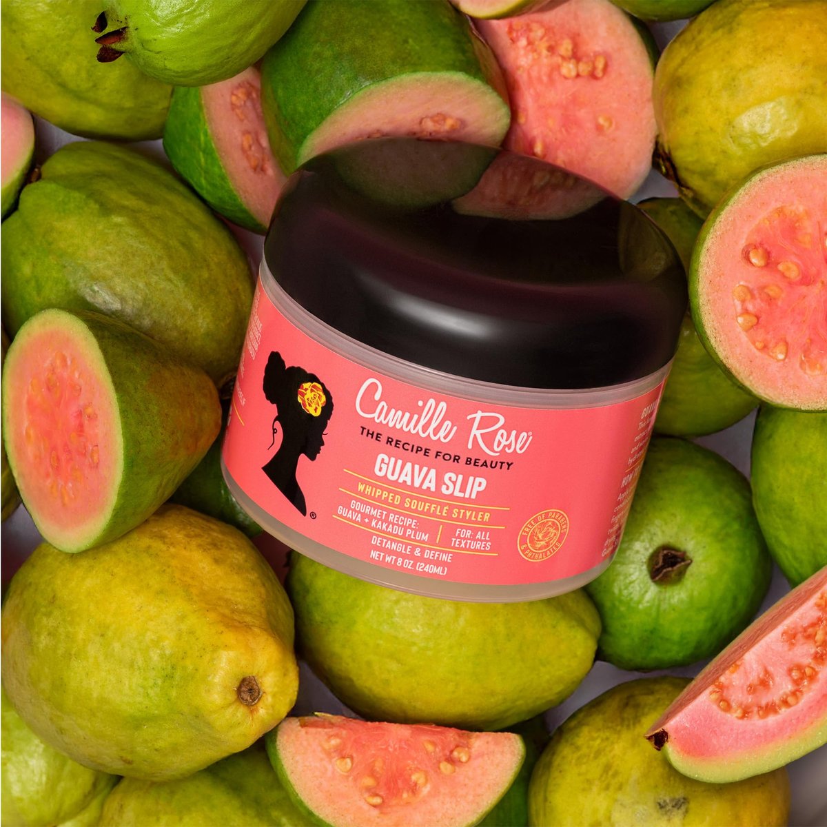 Camille Rose Guava Whipped Hair Styling Cream - 8 oz | Detangle, Frizz Control & Define Strands for All Hair Textures Avelisse