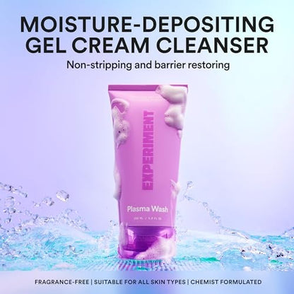 Experiment Plasma Wash Moisture Depositing Gel Cream Cleanser - Hydrating, Barrier Restoring, Non-Stripping Face Wash with Glycerin & Jojoba Oil, 5.0 FL OZ - Gentle Facial Cleanser for All Skin Types Avelisse